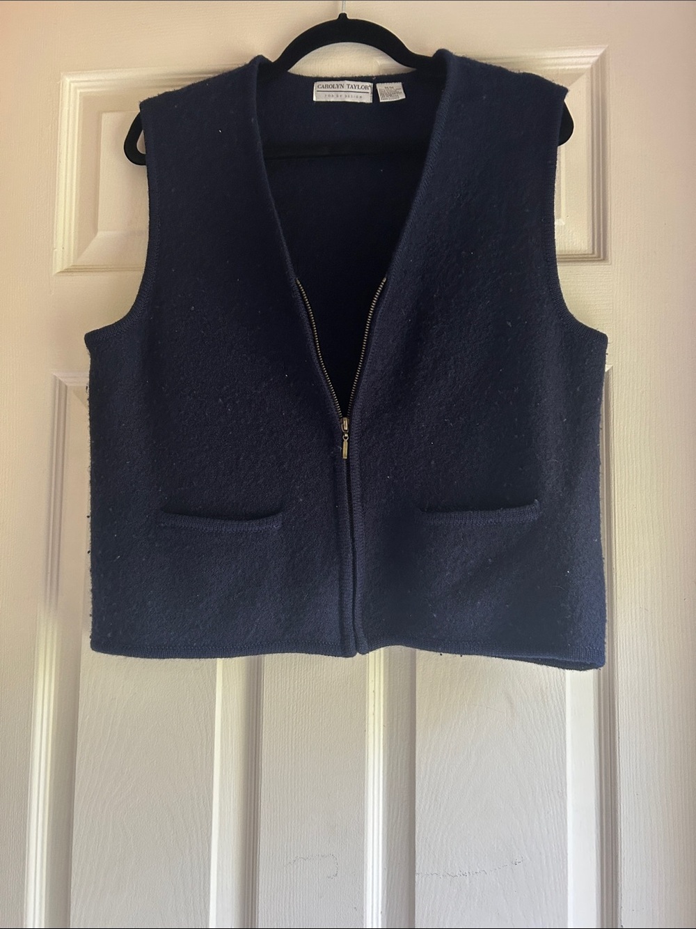 Carolyn Taylor Navy Zip Front Wool Vest